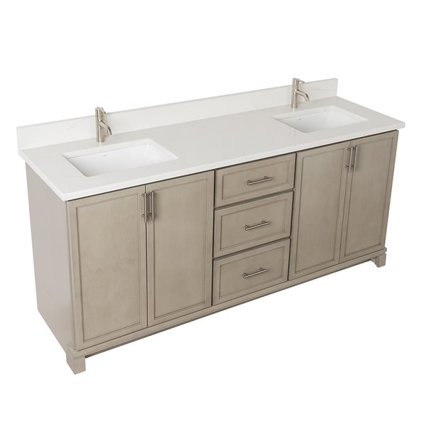 Meuble-lavabo Aspen de 72 po double avec comptoir en quartz de Carrare par Tenor