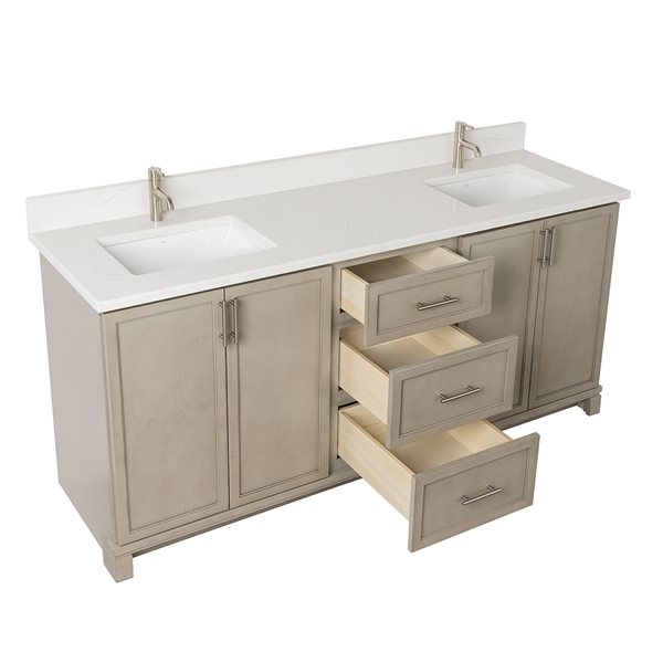 Meuble-lavabo Aspen de 72 po double avec comptoir en quartz de Carrare par Tenor