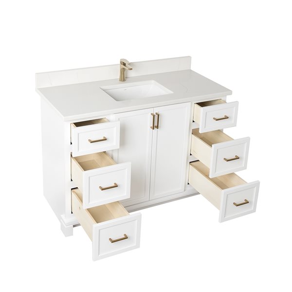 Meuble-lavabo blanc Tenor 48 po avec comptoir en quartz Carrare