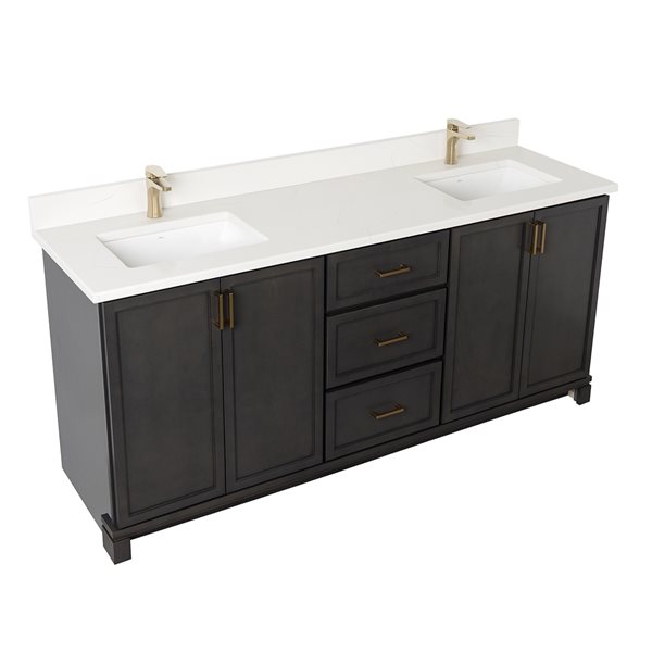 Meuble-lavabo double Tofino Tenor 72 po avec comptoir en quartz blanc de Carrare