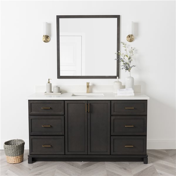 Meuble-lavabo Tofino de 60 po simple avec comptoir en quartz de Carrare par Tenor