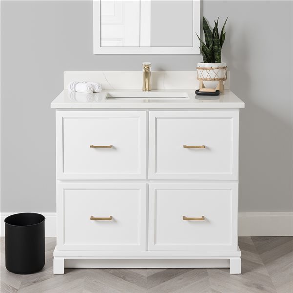 Tenor 36-in White Vanity with Carrera Quartz top