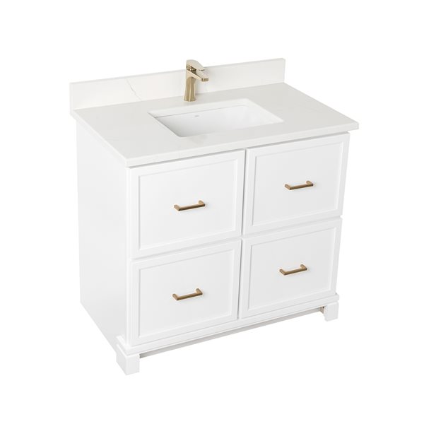 Tenor 36-in White Vanity with Carrera Quartz top