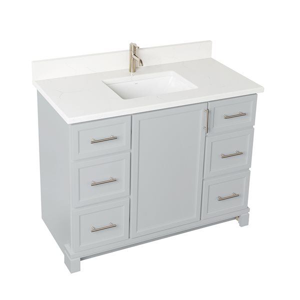 Meuble-lavabo de 42 po en gris havre avec comptoir en quartz de Carrare par Tenor