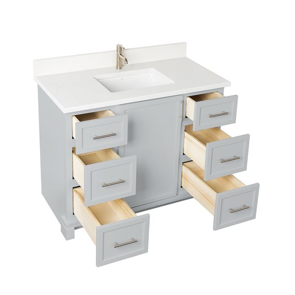 Meuble-lavabo de 42 po en gris havre avec comptoir en quartz de Carrare par Tenor