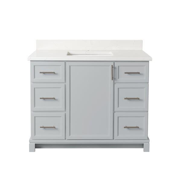 Meuble-lavabo de 42 po en gris havre avec comptoir en quartz de Carrare par Tenor