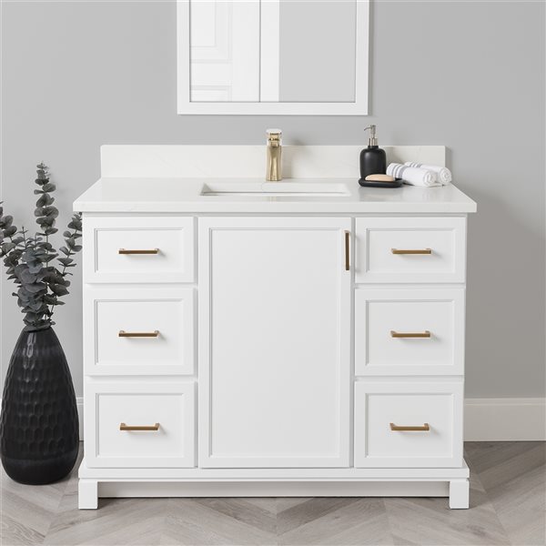 Meuble-lavabo blanc de 42 po avec comptoir en quartz de Carrare par Tenor