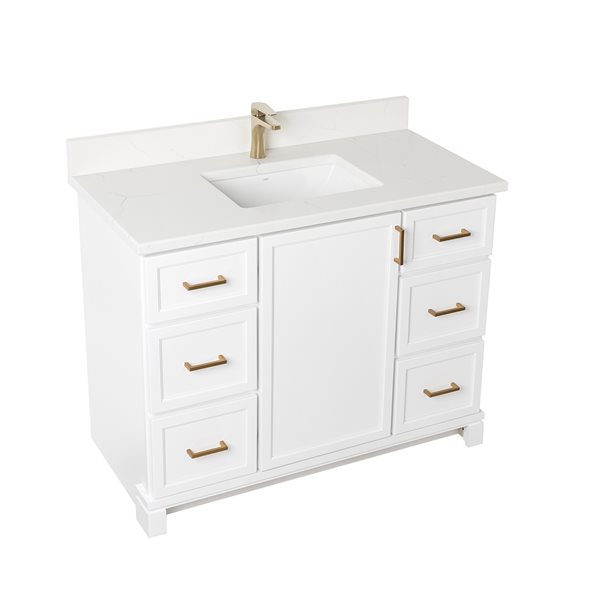 Meuble-lavabo blanc de 42 po avec comptoir en quartz de Carrare par Tenor