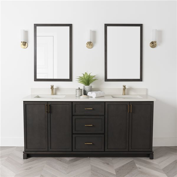 Meuble-lavabo Tofino de 72 po double avec comptoir en quartz nacré par Tenor