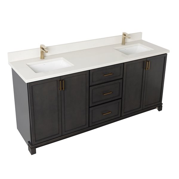 Meuble-lavabo Tofino de 72 po double avec comptoir en quartz nacré par Tenor