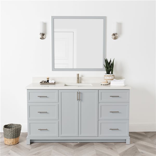 Meuble-lavabo gris havre de 60 po simple avec comptoir en quartz nacré par Tenor