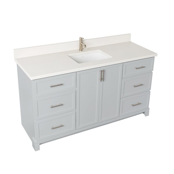 Meuble-lavabo gris havre de 60 po simple avec comptoir en quartz nacré par Tenor