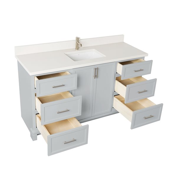 Meuble-lavabo gris havre de 60 po simple avec comptoir en quartz nacré par Tenor