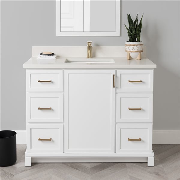 Meuble-lavabo blanc de 42 po avec comptoir en quartz nacré par Tenor