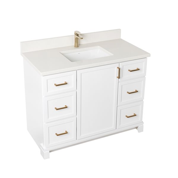 Meuble-lavabo blanc de 42 po avec comptoir en quartz nacré par Tenor