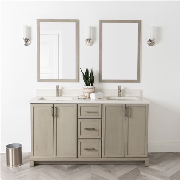 Meuble-lavabo Aspen de 60 po double avec comptoir en quartz nacré par Tenor