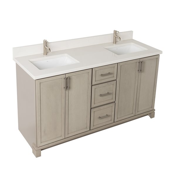 Meuble-lavabo Aspen de 60 po double avec comptoir en quartz nacré par Tenor