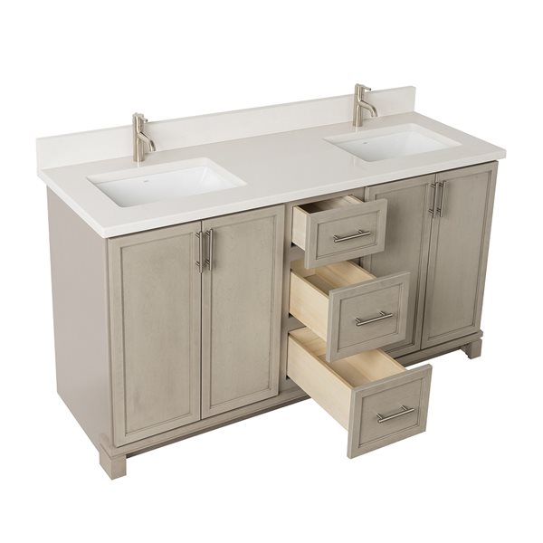 Meuble-lavabo Aspen de 60 po double avec comptoir en quartz nacré par Tenor