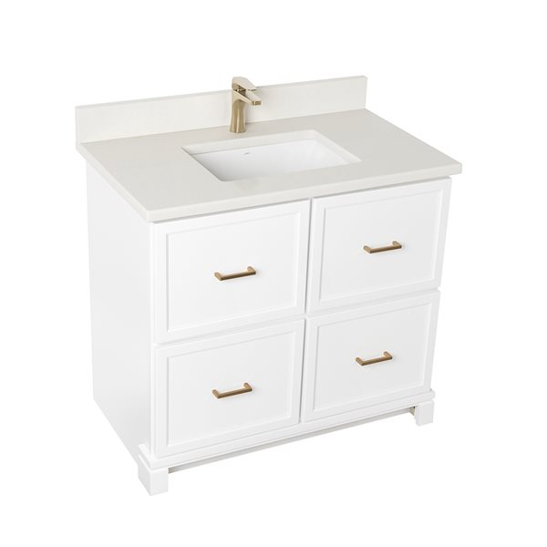 Meuble-lavabo blanc de 36 po avec comptoir en quartz nacré par Tenor