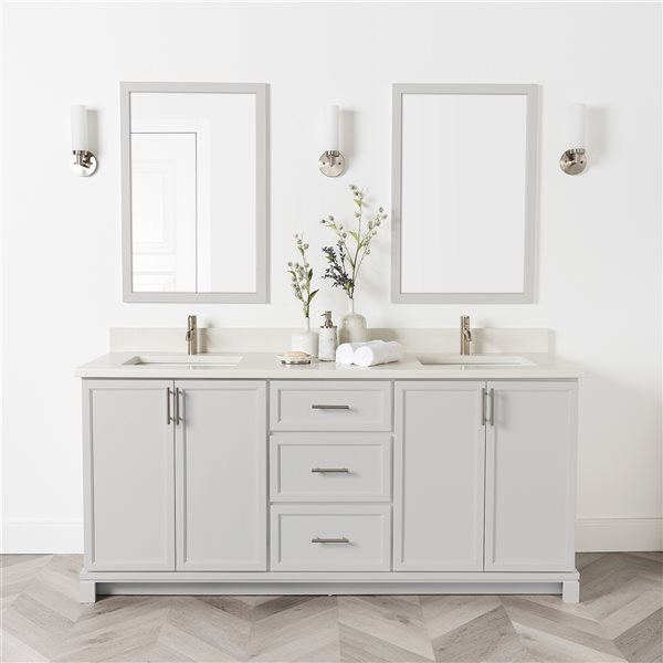 Meuble-lavabo gris pâle de 72 po double avec comptoir en quartz nacré par Tenor