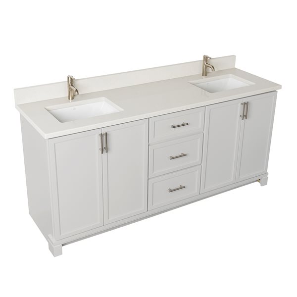 Meuble-lavabo gris pâle de 72 po double avec comptoir en quartz nacré par Tenor