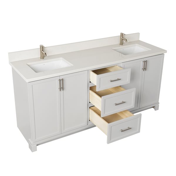 Meuble-lavabo gris pâle de 72 po double avec comptoir en quartz nacré par Tenor