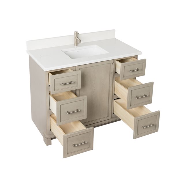 Meuble-lavabo Aspen de 42 po avec comptoir en quartz de Carrare par Tenor