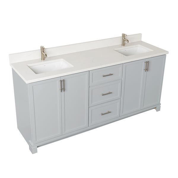 Meuble-lavabo gris havre de 72 po double avec comptoir en quartz de Carrare par Tenor