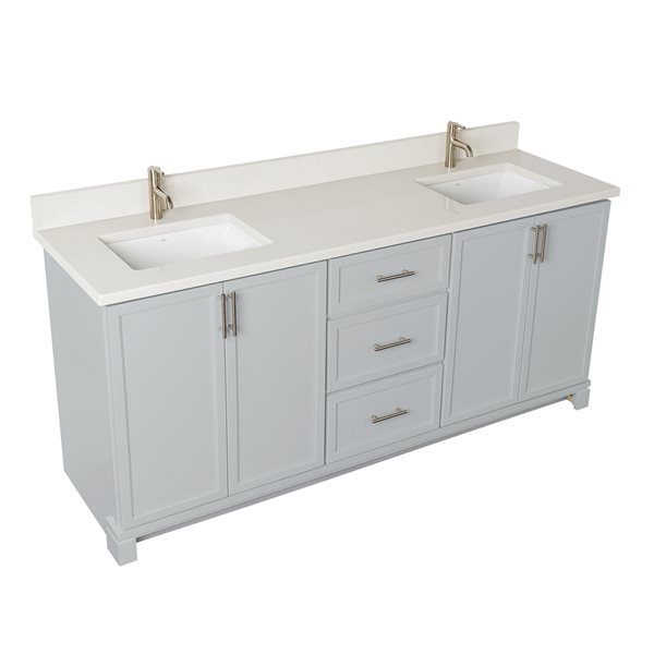 Meuble-lavabo gris havre de 72 po double avec comptoir en quartz nacré par Tenor