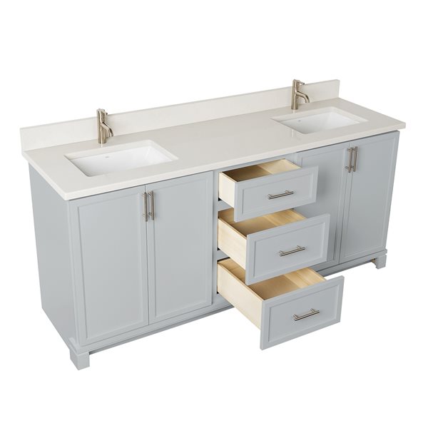 Meuble-lavabo gris havre de 72 po double avec comptoir en quartz nacré par Tenor