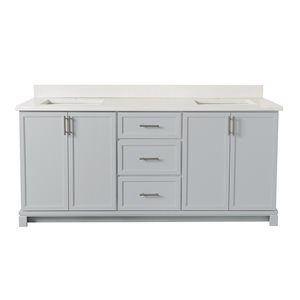 Meuble-lavabo gris havre de 72 po double avec comptoir en quartz nacré par Tenor