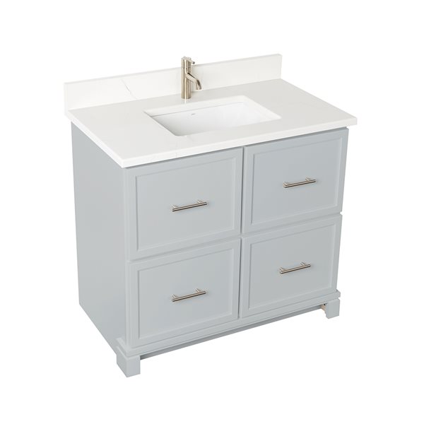 Meuble-lavabo de 36 po en gris havre avec comptoir en quartz de Carrare par Tenor