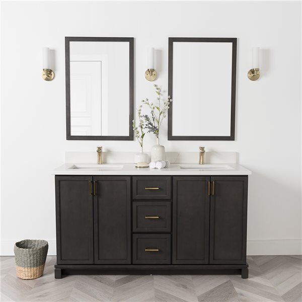 Meuble-lavabo Tofino de 60 po double avec comptoir en quartz de Carrare par Tenor par Tenor