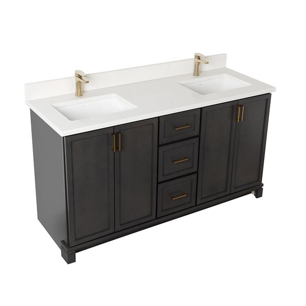 Meuble-lavabo Tofino de 60 po double avec comptoir en quartz de Carrare par Tenor par Tenor