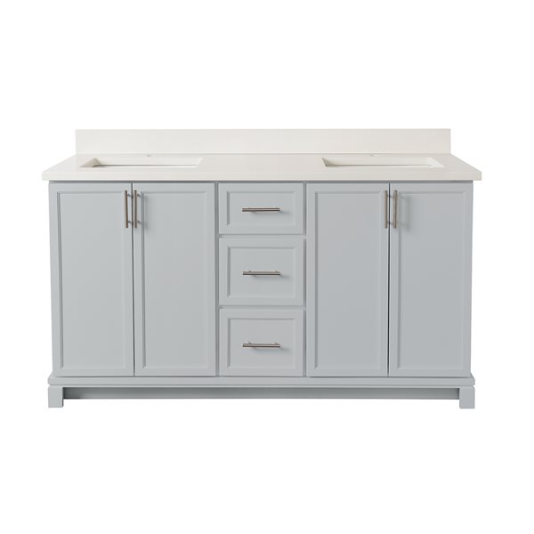 Meuble-lavabo gris havre de 60 po double avec comptoir en quartz nacré par Tenor