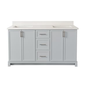 Meuble-lavabo gris havre de 60 po double avec comptoir en quartz nacré par Tenor