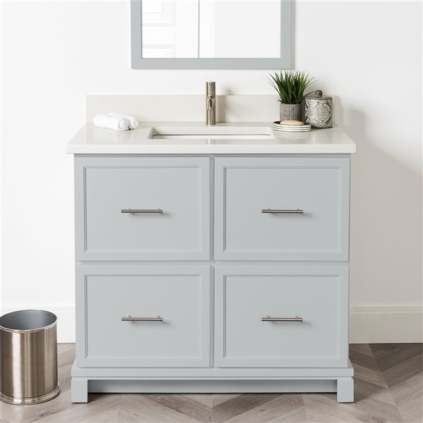 Meuble-lavabo de 36 po en gris havre avec comptoir en quartz de nacré par Tenor