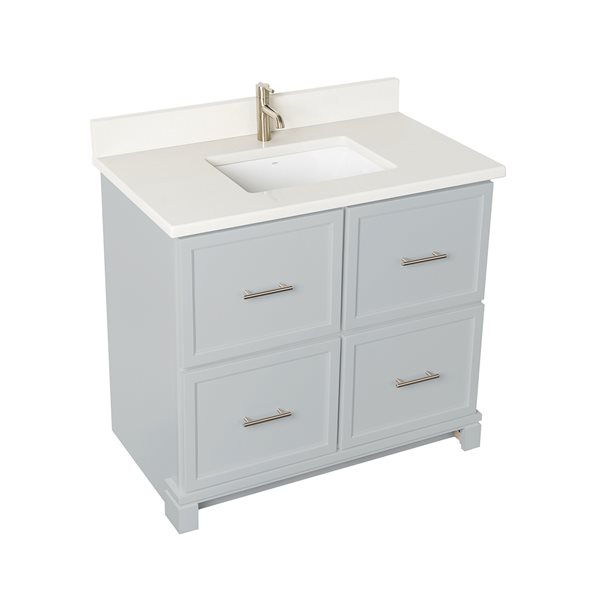 Meuble-lavabo de 36 po en gris havre avec comptoir en quartz de nacré par Tenor