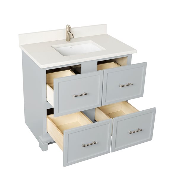 Meuble-lavabo de 36 po en gris havre avec comptoir en quartz de nacré par Tenor