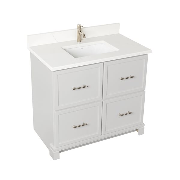 Meuble-lavabo gris pâle de 36 po avec comptoir en quartz de Carrare par Tenor