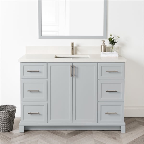 Tenor 48-in Harbour Grey Vanity with Pearl Quartz top