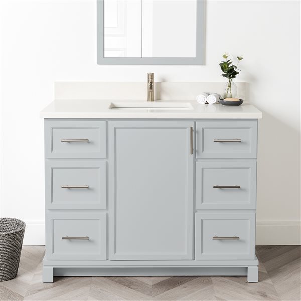 Tenor 42-in Harbour Grey Vanity with Pearl Quartz top