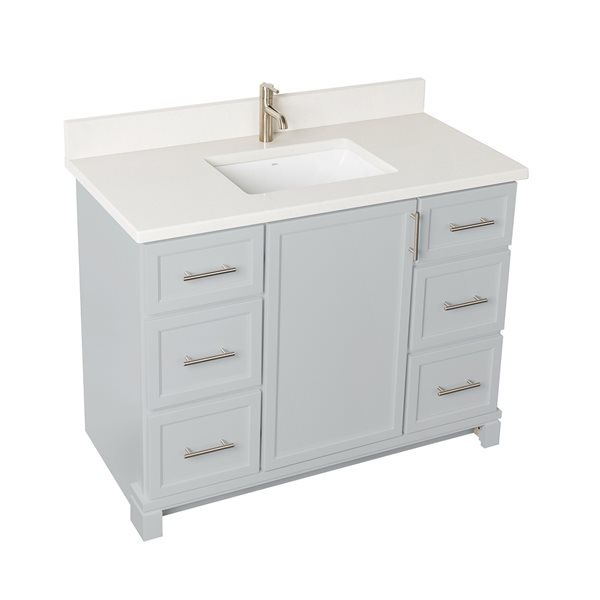 Tenor 42-in Harbour Grey Vanity with Pearl Quartz top