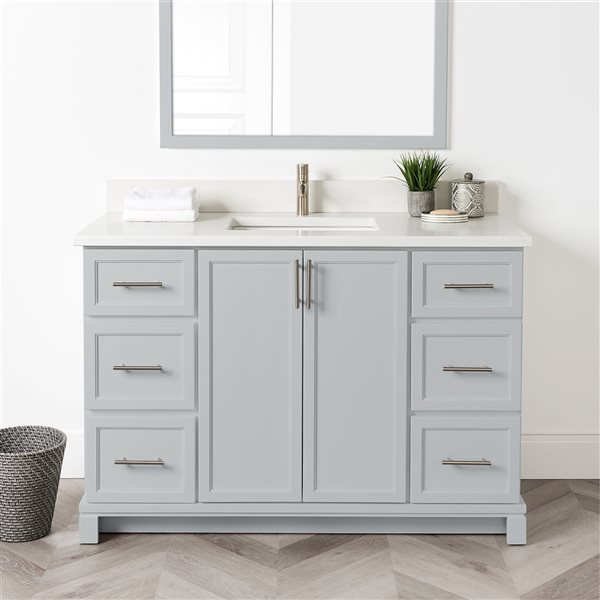 Meuble-lavabo de 48 po en gris havre avec comptoir en quartz de Carrare par Tenor