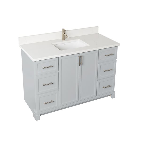 Meuble-lavabo de 48 po en gris havre avec comptoir en quartz de Carrare par Tenor