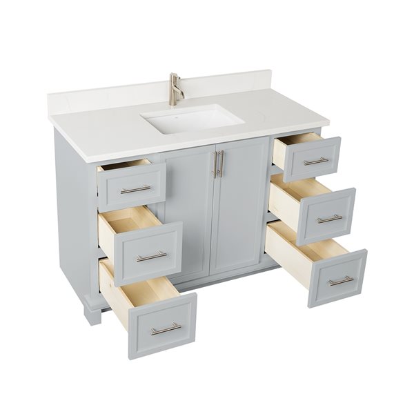 Meuble-lavabo de 48 po en gris havre avec comptoir en quartz de Carrare par Tenor