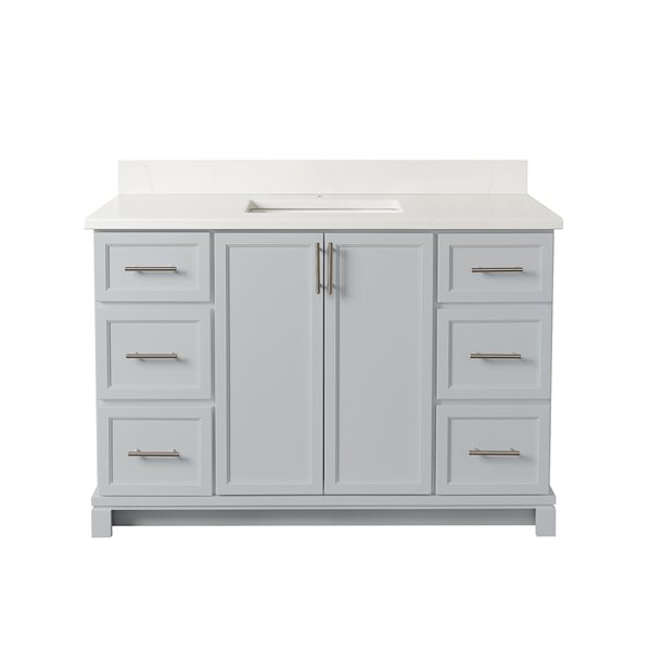 Meuble-lavabo de 48 po en gris havre avec comptoir en quartz de Carrare par Tenor