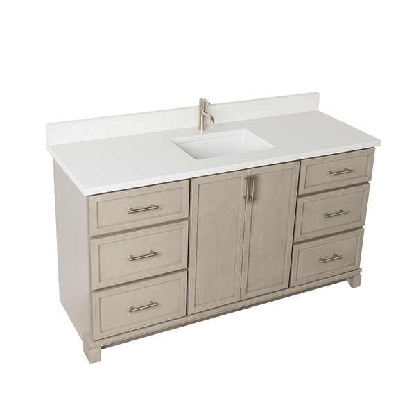 Meuble-lavabo Aspen par Tenor brun tan simple comptoir en quartz de Carrare 60 po