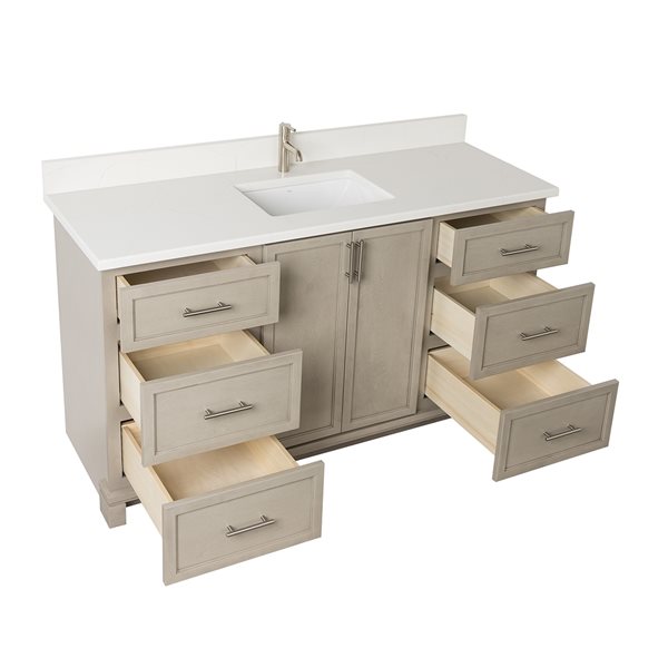 Meuble-lavabo Aspen par Tenor brun tan simple comptoir en quartz de Carrare 60 po