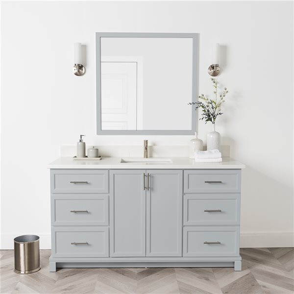 Meuble-lavabo gris havre de 60 po simple avec comptoir en quartz de Carrare par Tenor